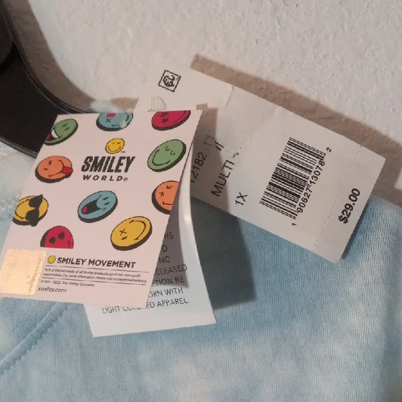 Smiley Women's Tie-Dye Short Sleeve Tee - Blue and Yellow - Picture 3 of 4